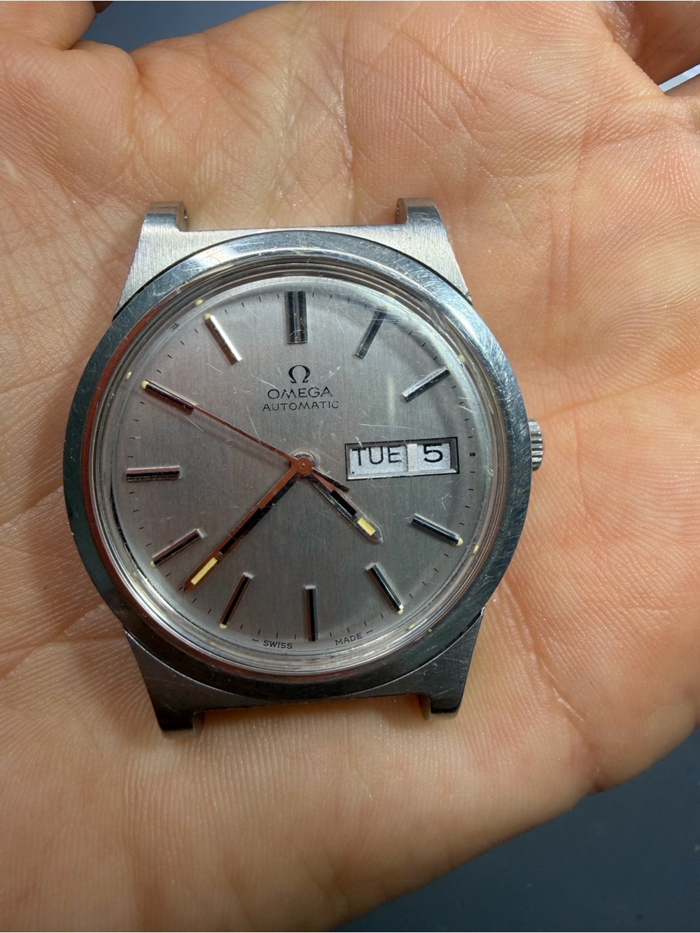 Omega Silver Dial Automatic Watch Case with Day-Date Display